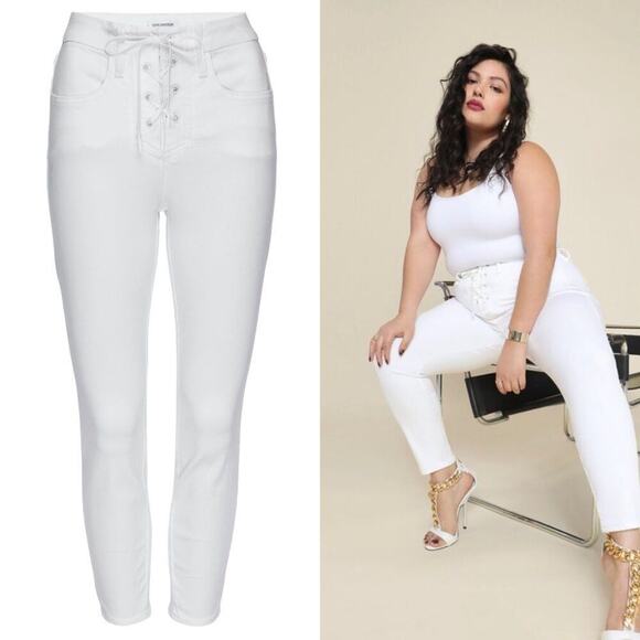 Good American lace up white good waist crop jeans spring minimalist high waisted - Picture 1 of 7